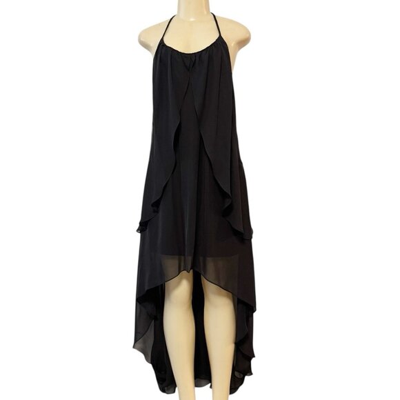 Adrianna Papell "Hailey" Black Halter‎ Evening Gown Asymmetrical Hi Lo Layered 8 - Picture 2 of 14